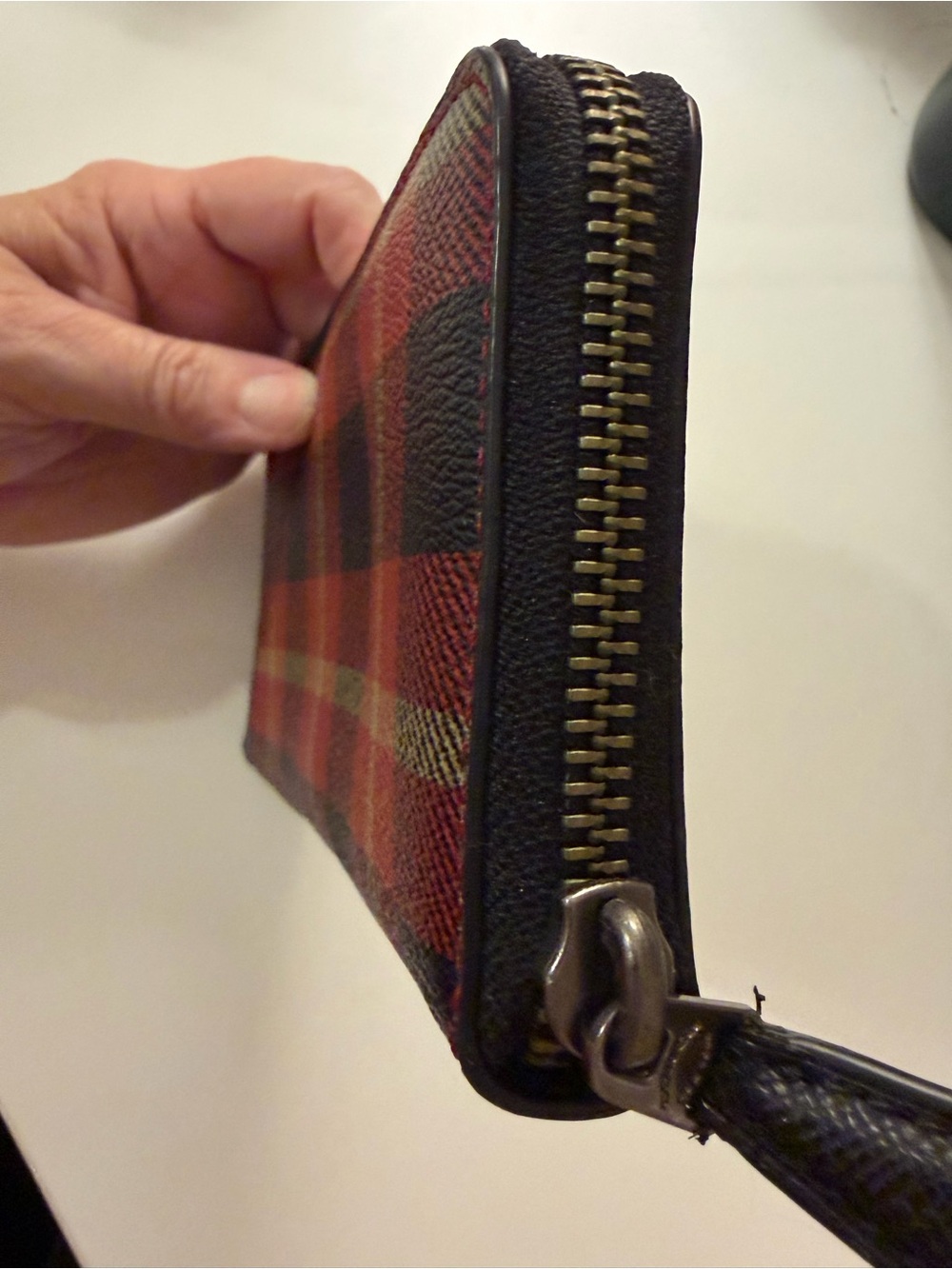 Coach Red Plaid Zip-Around Wallet with Black Accents - Picture 3 of 5